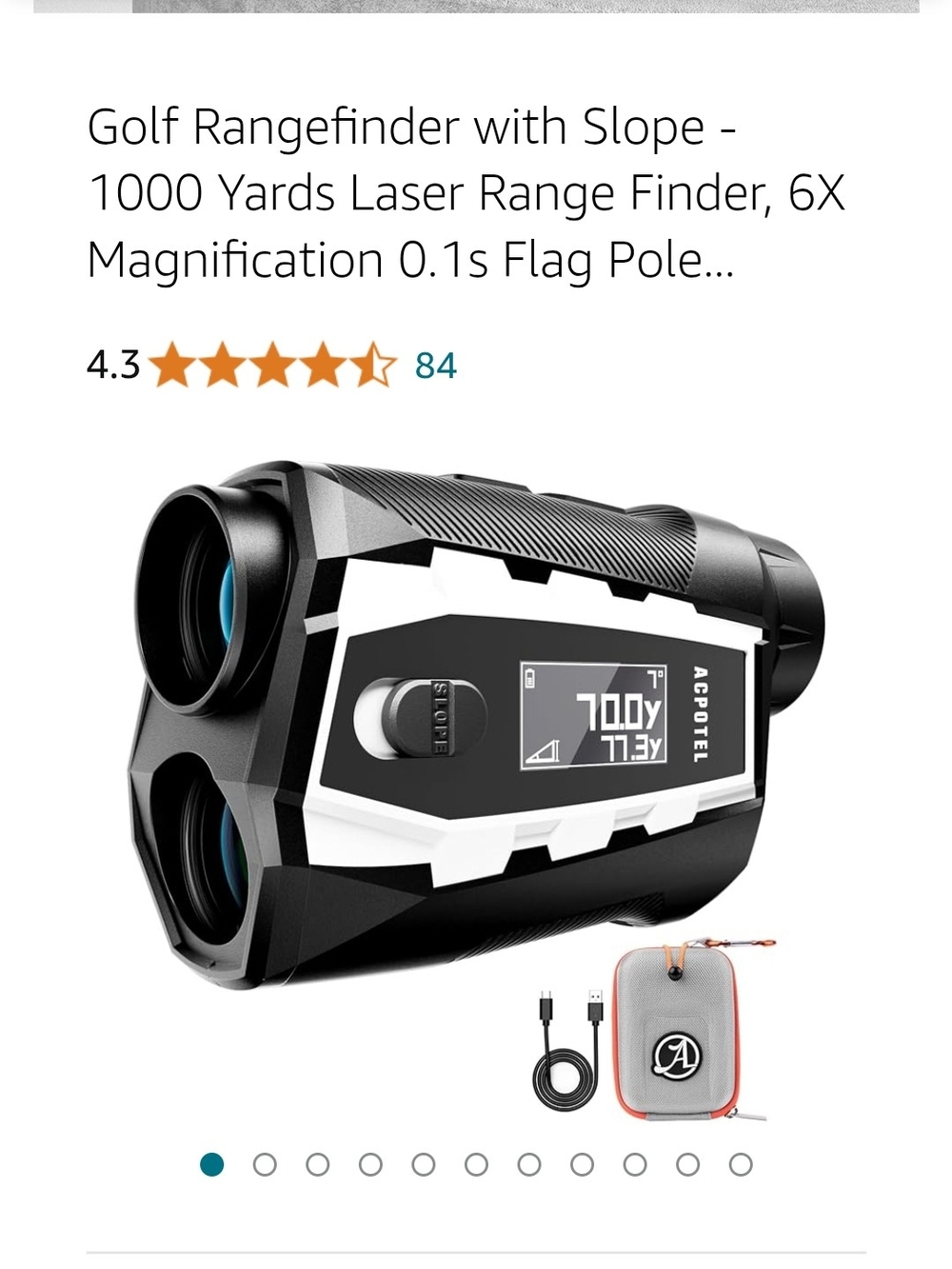 Acpotel PF2L Black & White Golf Laser Rangefinder - 1000 Yards, 6X Magnification